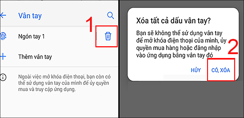 Thực hiện xóa vân tay
