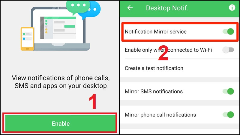 Nhấn vào Enable > Bật kích hoạt Airdroid Notification Mirror.