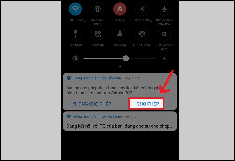 Trên điện thoại, Nhấn Cho phép để xác nhận cấp quyền truy cập.