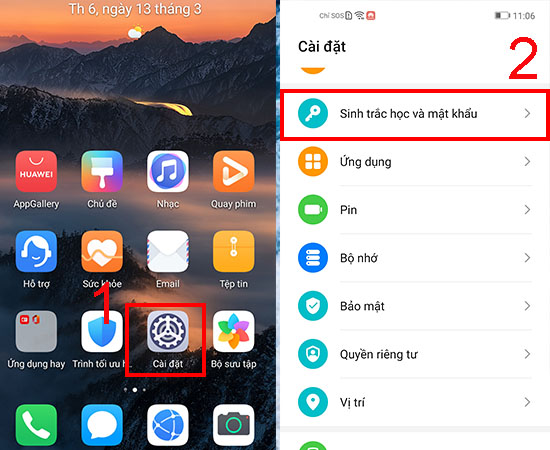 truy cập cài đặt 