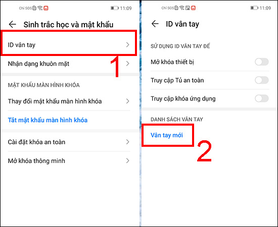 Kích hoạt ID vân tay