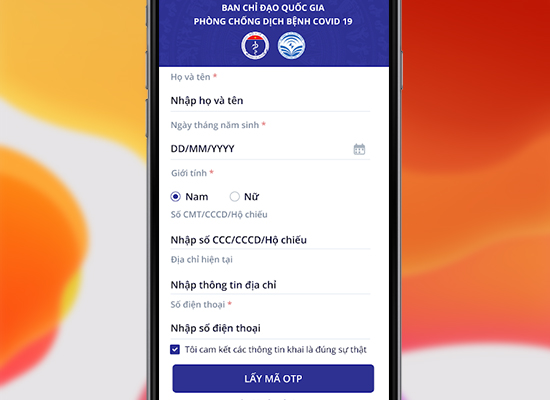 Giao diện điền thông tin bản thân
