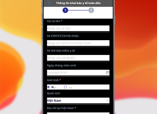 Điền các thông tin về bản thân