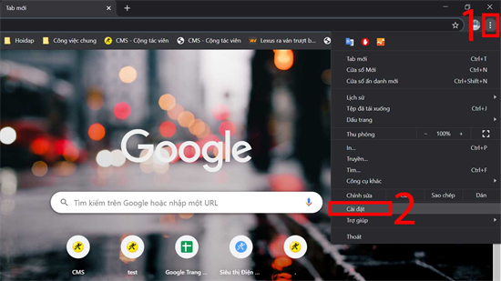 Bước 1: Bấm v&agrave;o biểu tượng Ba chấm đứng ở g&oacute;c tr&ecirc;n, b&ecirc;n phải m&agrave;n h&igrave;nh > C&agrave;i đặt (Settings)