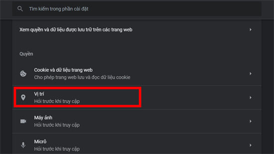 Trong giao diện C&agrave;i đặt trang web > Chọn Vị tr&iacute;.