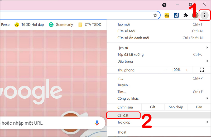 Mở C&agrave;i đặt tr&igrave;nh duyệt Chrome