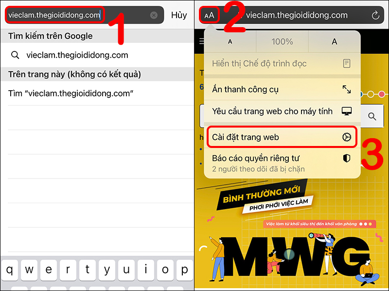 C&agrave;i đặt trang web tr&ecirc;n Safari