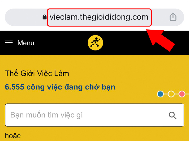T&igrave;m kiếm vieclam.thegioididong.com tr&ecirc;n Chrome