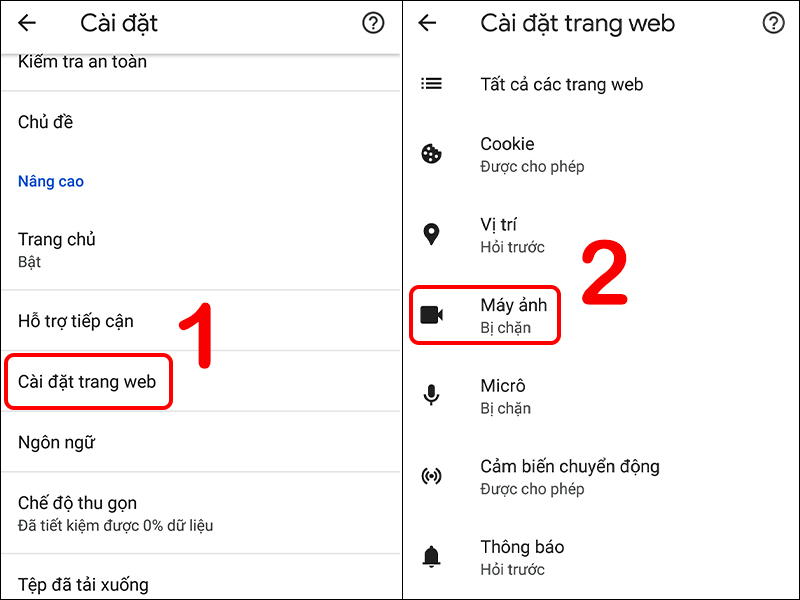 C&agrave;i đặt m&aacute;y ảnh trong Google Chrome