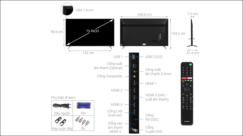 Kích thước các dòng tivi phổ biến: 32, 43, 49, 55, 65, 75, 85 inch ...