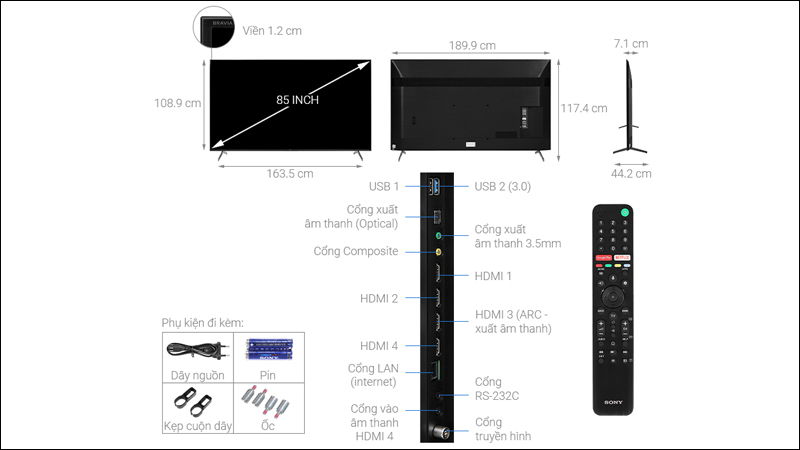 Kích thước các dòng tivi phổ biến: 32, 43, 49, 55, 65, 75, 85 inch ...