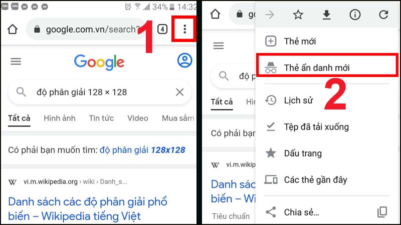 Tab ẩn danh mới (New incognito tab) trên điện thoại