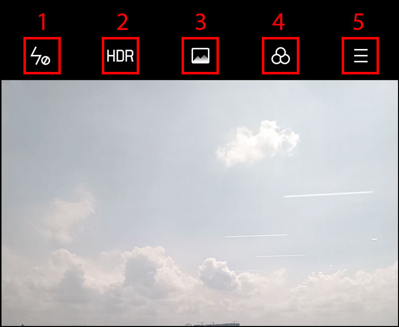 5 biểu tượng góc trên giao diện camera