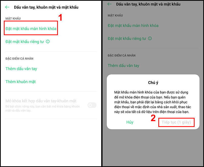 Đặt mật khẩu m&agrave;n h&igrave;nh kh&oacute;a