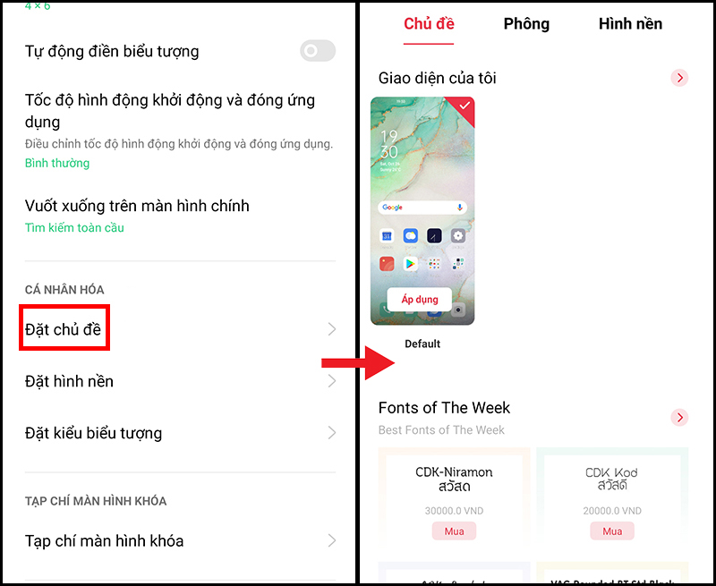 Hướng dẫn cách đổi biểu tượng, hình nền và chủ đề trên OPPO Reno3
