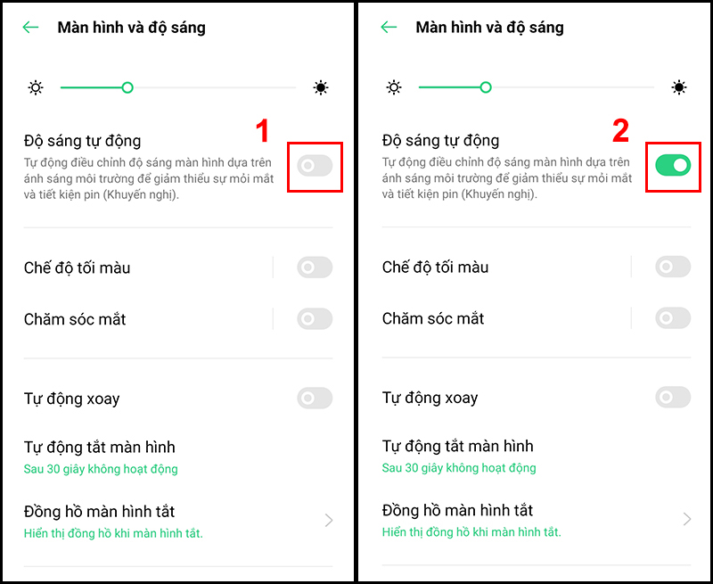 K&iacute;ch hoạt chế độ Độ s&aacute;ng tự động