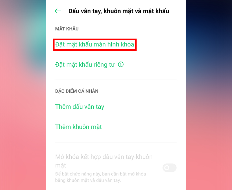 Đặt mật khẩu m&agrave;n h&igrave;nh kh&oacute;a