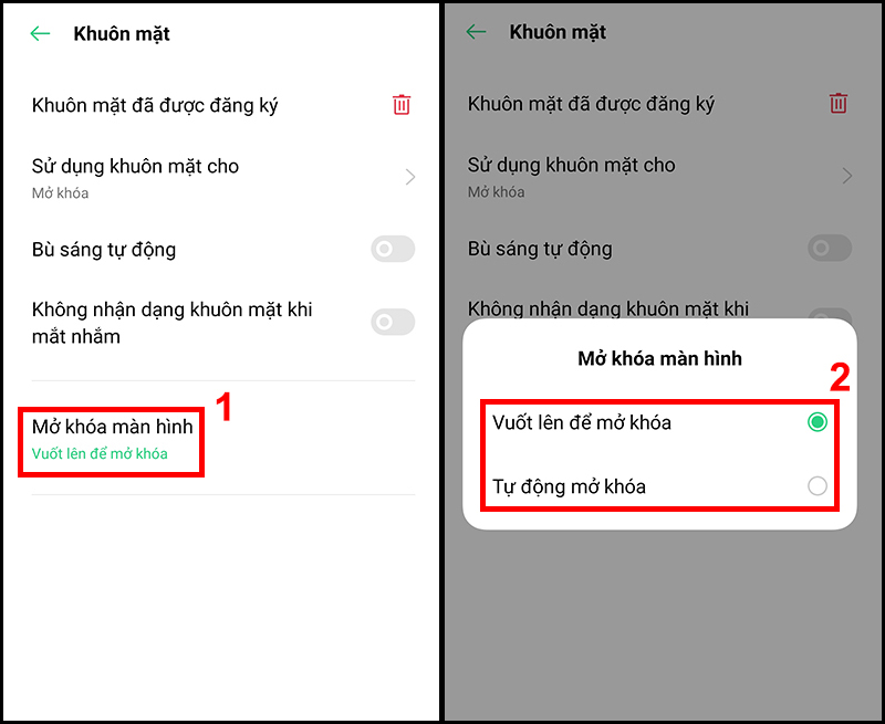 C&aacute;c lựa chọn về mở kh&oacute;a m&agrave;n h&igrave;nh