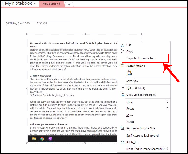 image convert to text onenote