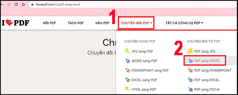 Chọn định dạng chuyển đổi từ PDF sang WORD