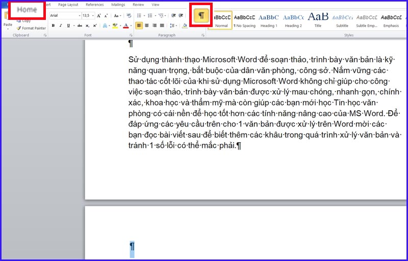 Trang trắng cuối văn bản Word
