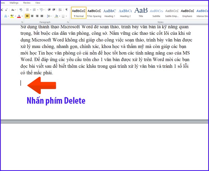Sử dụng phím Delete