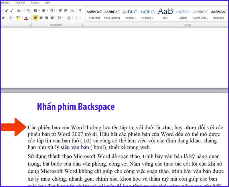Sử dụng phím Backspace