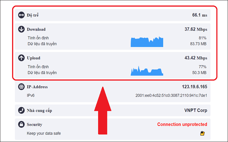 Xem kết quả đo tốc độ mạng qua web Speedcheck