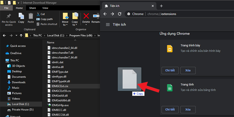 Kéo thả file từ thư mục gốc vào tiện ích Chrome
