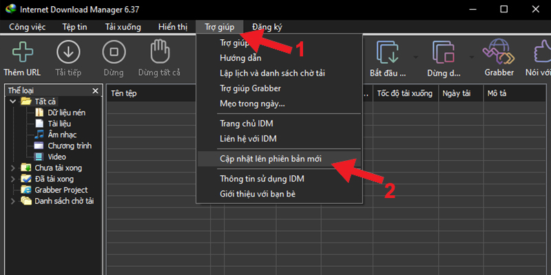 Kiểm tra phiên bản IDM