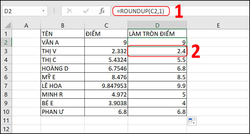 Hàm ROUNDUP