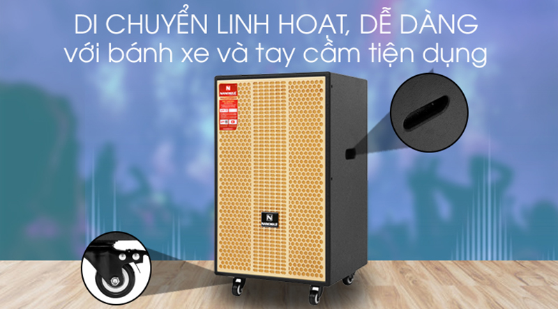 Dễ dàng di chuyển tay cầm loa và bánh xe