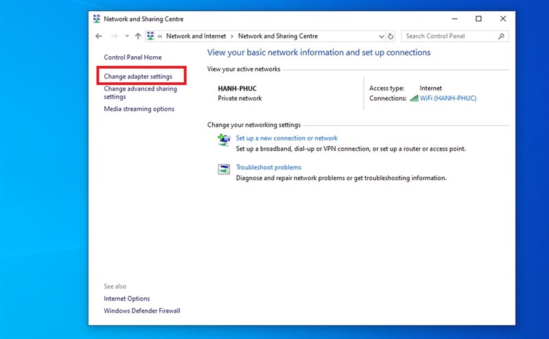 Change adapter settings 
