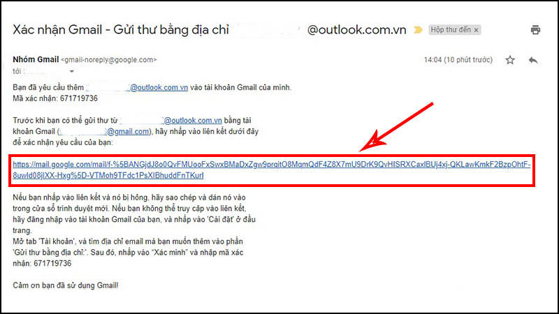 Mở hộp thư đến của Gmail  Chọn vào link để xác nhận