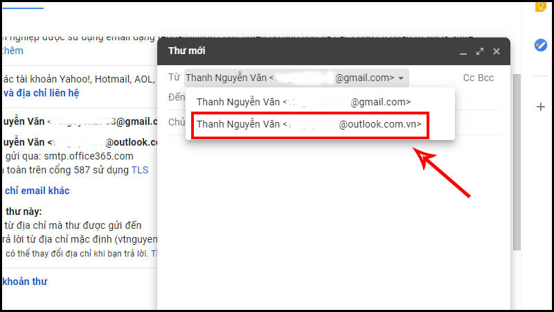 Có thể chọn tài khoản email mình vừa thêm vào Gmail