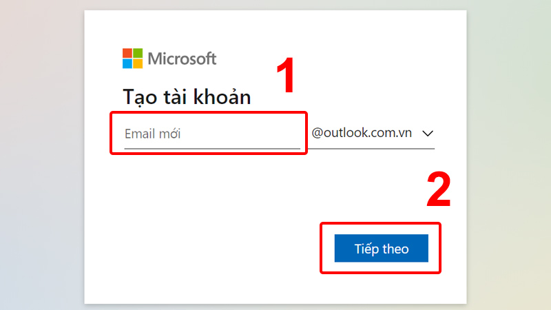  Nhập Email mới và nhấn Tiếp theo