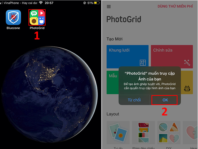 Cấp quyền truy cập Ảnh cho ứng dụng PhotoGrid