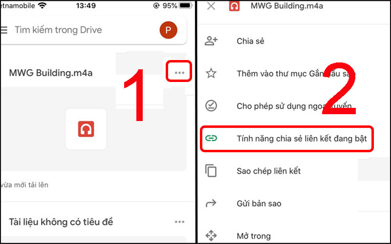 Bật tính năng chia sẻ liên kết cho file ghi âm