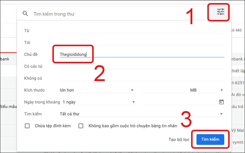 Tìm kiếm email theo chủ đề