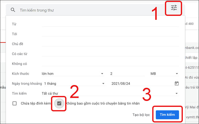 Cách loại các thư email khỏi tìm kiếm