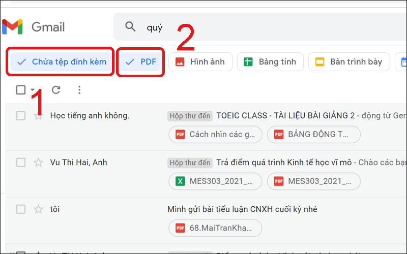 Tìm email có file đính kèm định dạng PDF