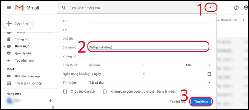 Tìm kiếm thư email theo từ trong thư