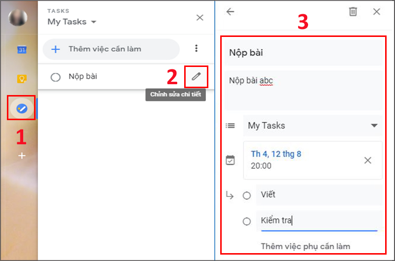 Chỉnh sửa việc cần làm trên Google Task Chỉnh sửa việc cần làm trên Google Task