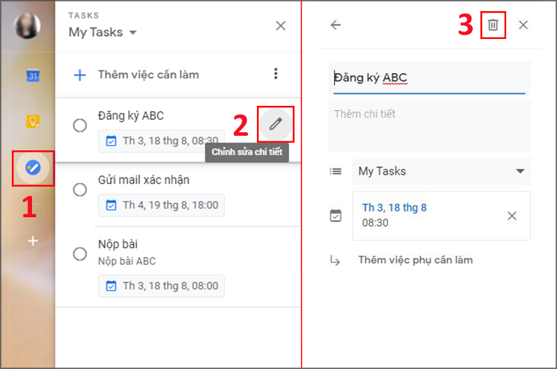 Xóa việc cần làm trên Google Tasks Xóa việc cần làm trên Google Tasks