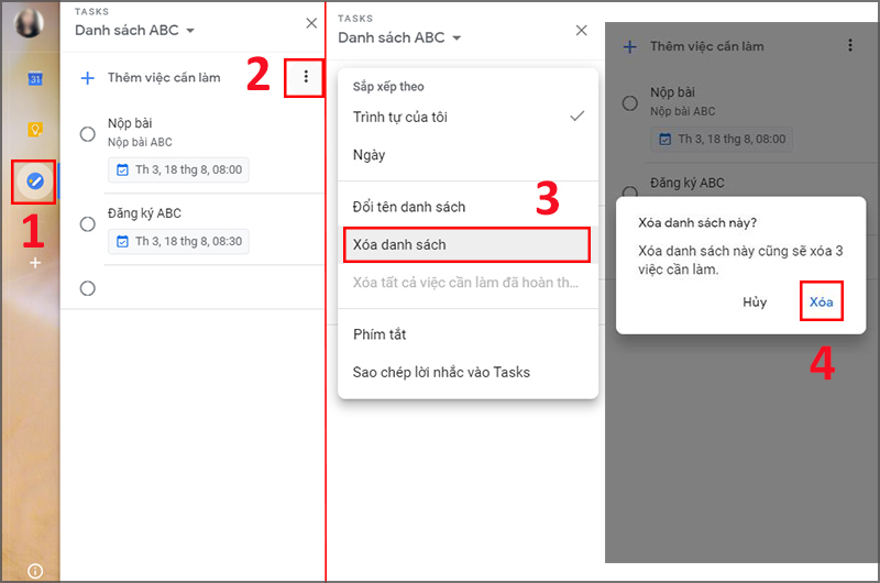 Xóa danh sách việc cần làm trên Google Tasks Xóa danh sách việc cần làm trên Google Tasks