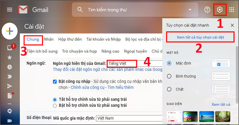 Thay đổi ngôn ngữ tiếng Việt cho Gmail Thay đổi ngôn ngữ tiếng Việt cho Gmail