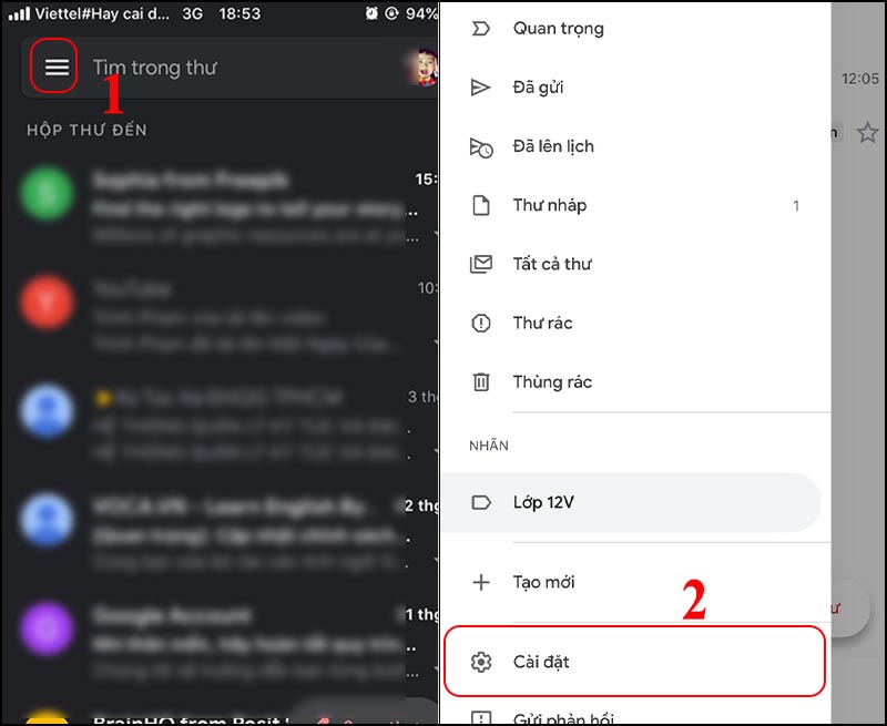 Vào phần Cài đặt Gmail. Vào phần Cài đặt Gmail.
