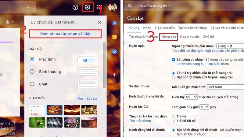Xem tất cả tùy chọn cài đặt > Hộp thoại cài đặt mở ra > Chọn Nâng cao Xem tất cả tùy chọn cài đặt > Hộp thoại cài đặt mở ra > Chọn Nâng cao