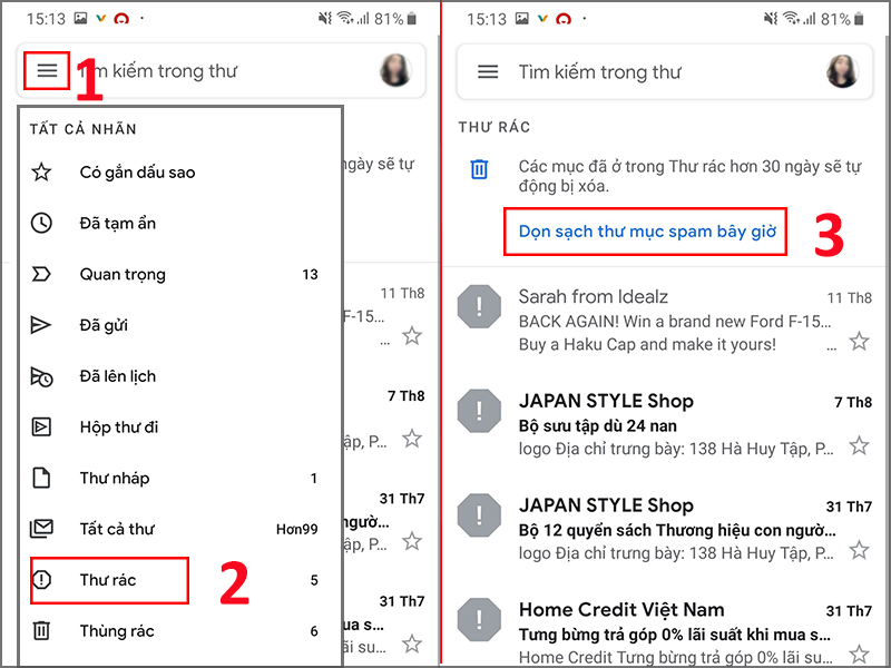 Hướng dẫn cách xóa, chặn thư rác, email đáng ngờ trong Gmail trên điện thoại (3)