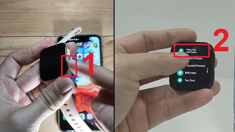 Mở nguồn OPPO Watch rồi chọn ng&ocirc;n ngữ tiếng Việt